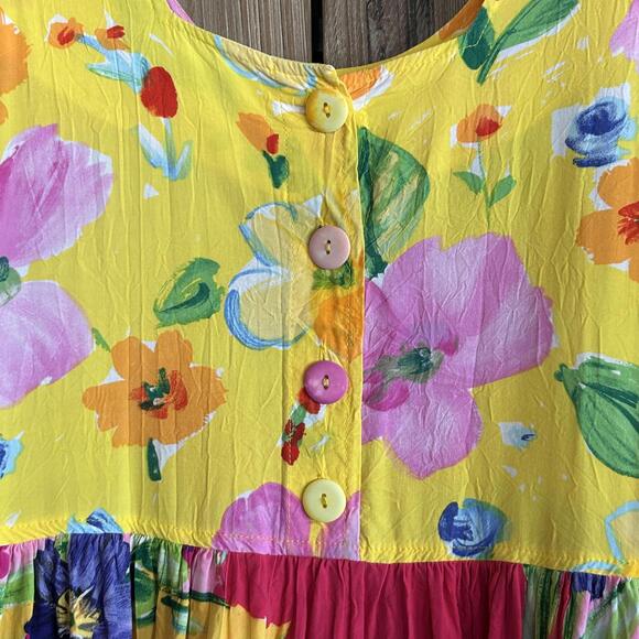 Jams World Womens Yellow Pink Floral Babydoll Dress Size XS Cottage - Picture 2 of 4